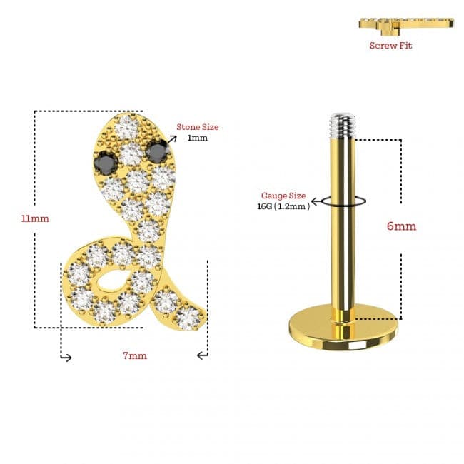 316L Surgical Steel Jewelled Snake Ear Stud