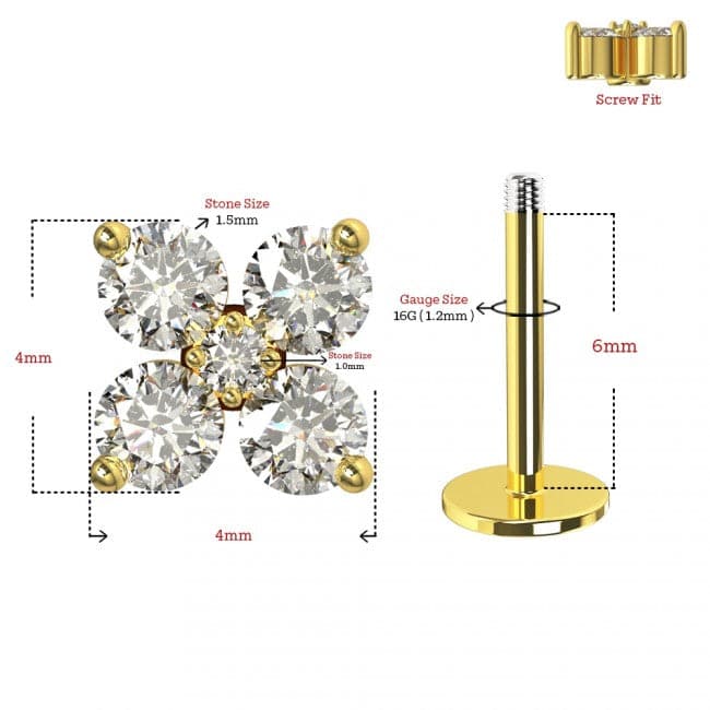 316L Surgical Steel CZ Jewelled Tiny Flower Ear Stud