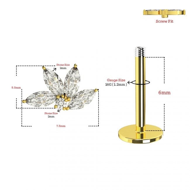316L Surgical Steel Jewelled Floral Design Cartilage Ear Stud