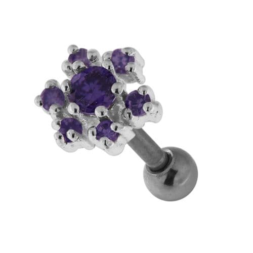 925 Sterling Silver Jewelled Flower Cartilage Ear Stud
