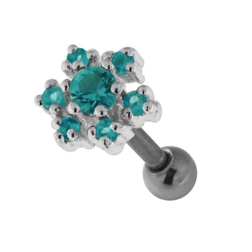925 Sterling Silver Jewelled Flower Cartilage Ear Stud