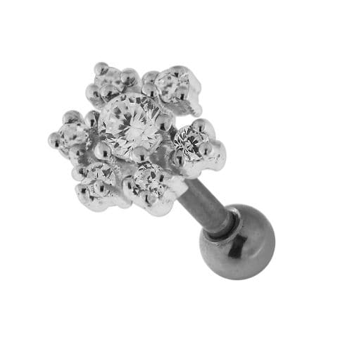 925 Sterling Silver Jewelled Flower Cartilage Ear Stud