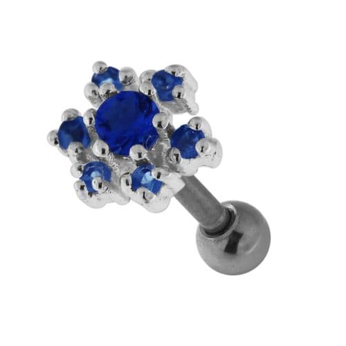 925 Sterling Silver Jewelled Flower Cartilage Ear Stud