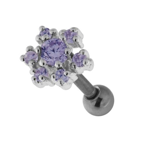 925 Sterling Silver Jewelled Flower Cartilage Ear Stud