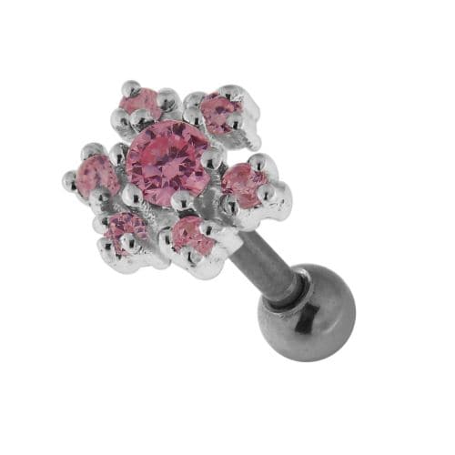 925 Sterling Silver Jewelled Flower Cartilage Ear Stud