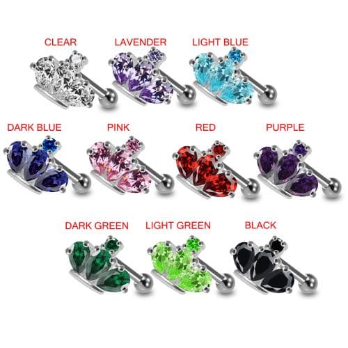 925 Sterling Silver Jewelled Crown Cartilage Ear Stud