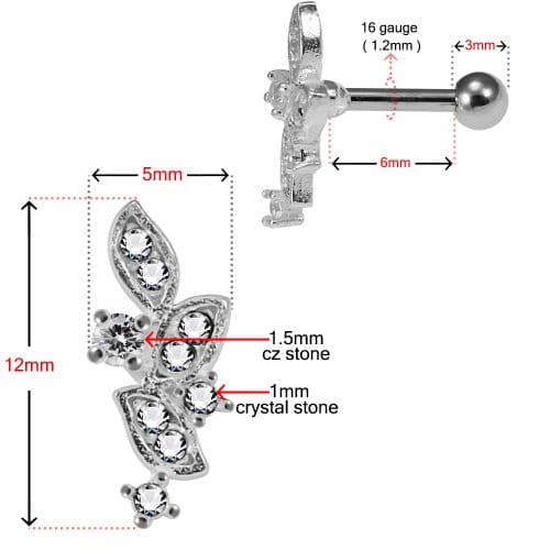 925 Sterling Silver CZ Jewelled Floral Cartilage Ear Stud