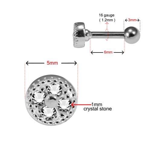 925 Sterling Silver Micro Jewelled Round Dotted Cartilage Ear Stud