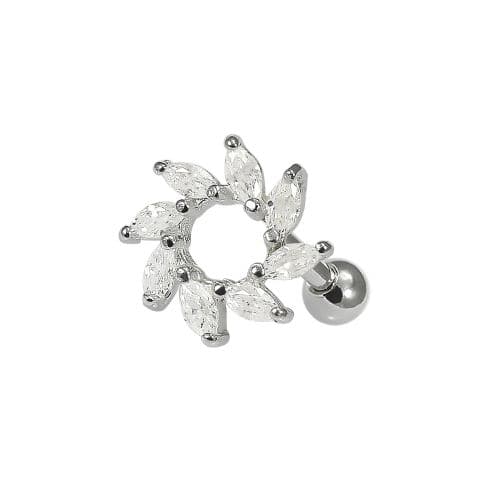 925 Sterling Silver Clear CZ Jewelled Swirl Flower Cartilage Ear Stud